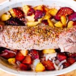Oven roasted pork tenderloin with apples and plums