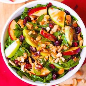 apple cranberry spinach cashew salad with balsamic dressing