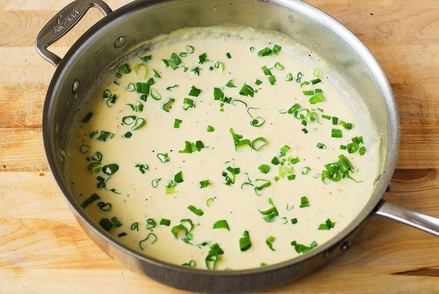 creamy sauce in a stainless steel pan