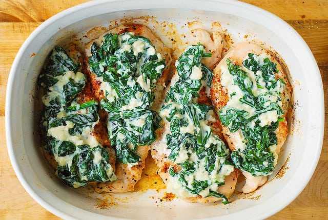 4 chicken breasts topped with creamed spinach