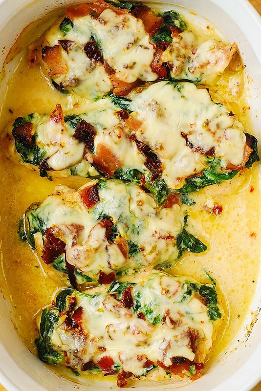Sun-Dried Tomato, Spinach, and Bacon Chicken Bake
