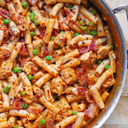Spicy Chicken Pasta with Bacon and Peas - Julia's Album
