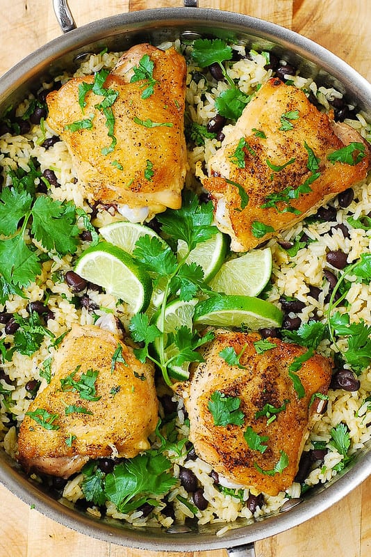 cilantro lime rice, healthy rice recipes, healthy chicken recipes, how to cook chicken thighs, stove top chicken thighs