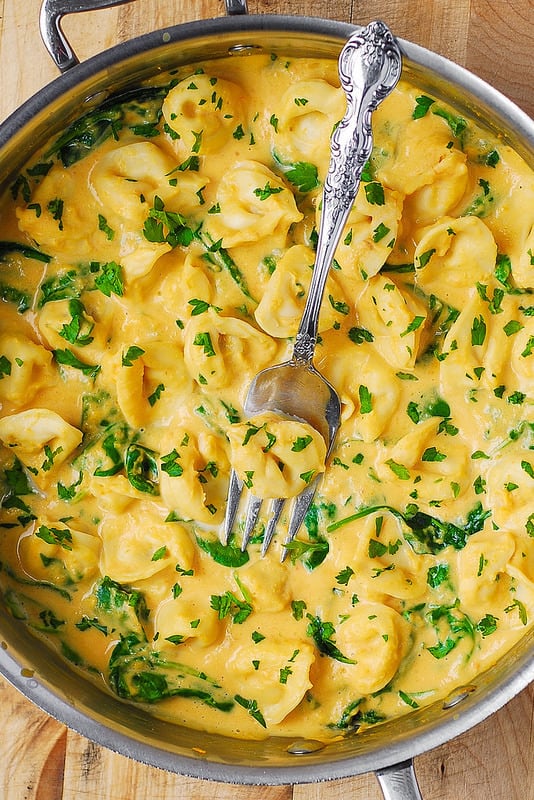 Butternut squash, vegetables, spinach, creamy pasta, Thanksgiving pasta recipe