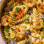 pesto shrimp pasta with mushrooms