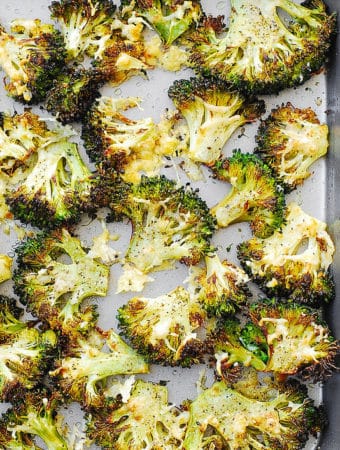 Asiago Roasted Broccoli - on a baking sheet.