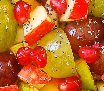 Fruit Salad with Honey Poppy Seed Dressing –
