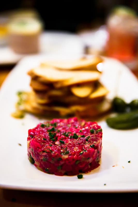 Grass-fed steak tartare - at the The Girl and The Fig Restaurant in Sonoma, California.