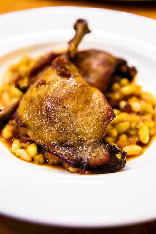 Duck Confit - main dish at The Girl and The Fig Restaurant in Sonoma, California.