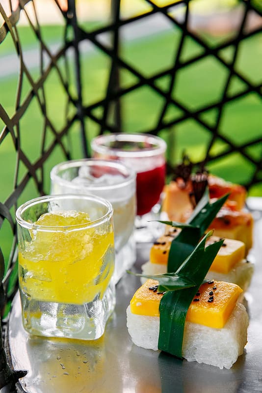 mango and rice cakes, bird cage afternoon tea Thailand