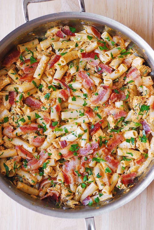 comfort food pasta, bacon pasta with ranch dressing, best chicken pasta