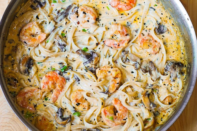 Some of my favorites are. creamy mozzarella shrimp pasta. and. 