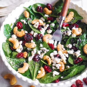Cranberry Spinach Salad with Cashews, Goat Cheese