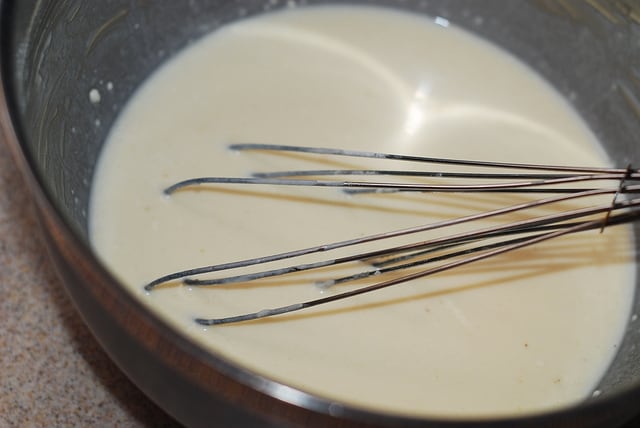 Mixing the crepe batter