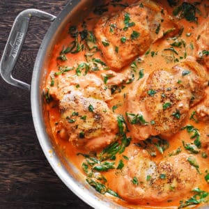 best chicken thighs, how to cook chicken thighs, creamy tomato basil sauce