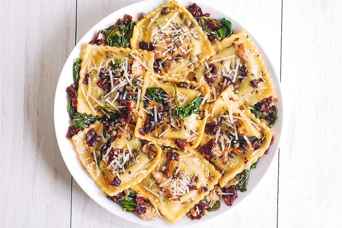 Italian Ravioli with Spinach, Artichokes, Capers, Sun-Dried Tomatoes-image