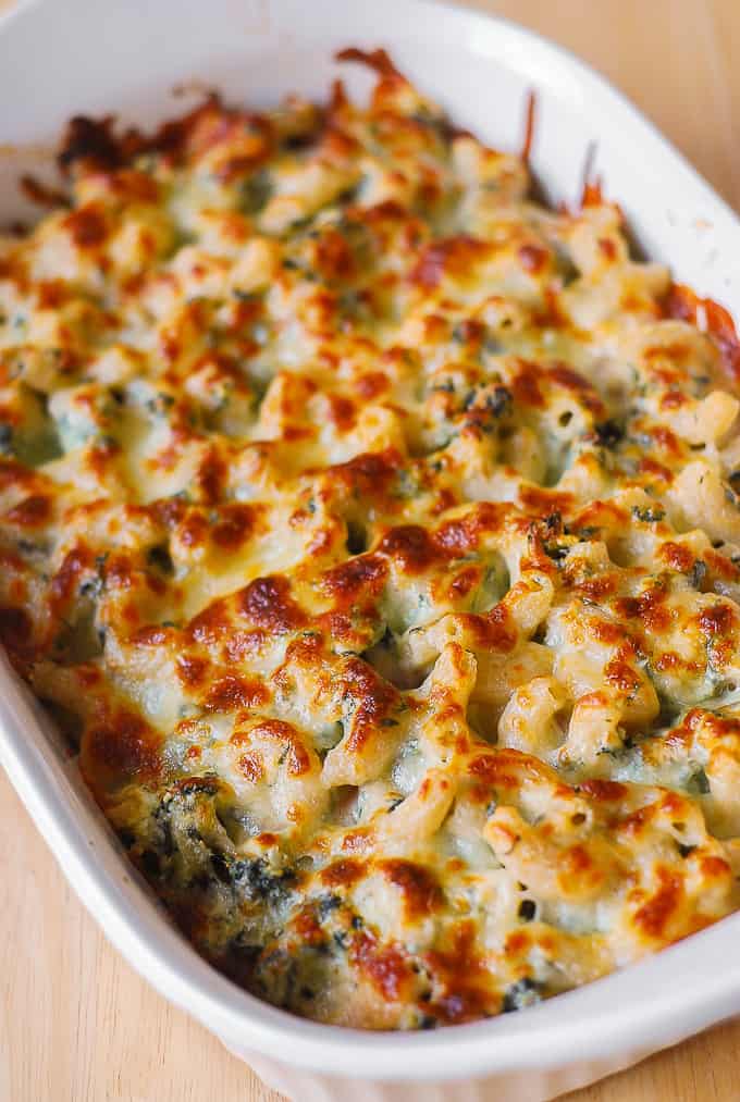 spinach dip chicken and bacon pasta bake