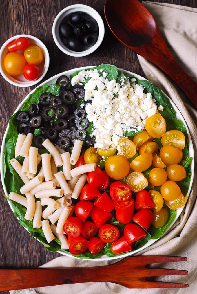 Greek Pasta Salad with Spinach
