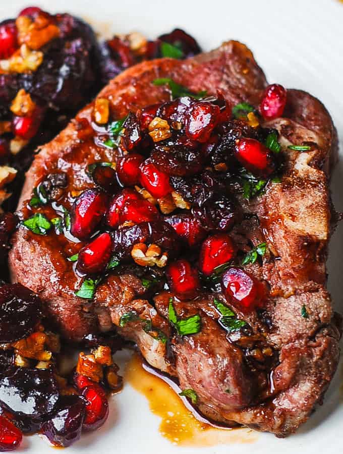 garlicky lamb chops with cranberry balsamic reduction