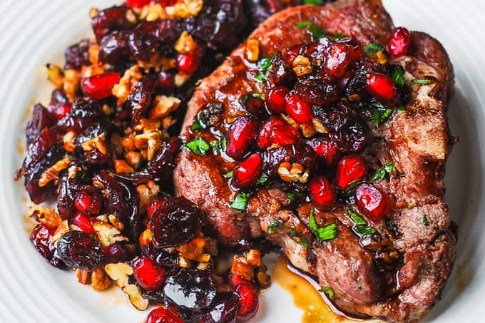 garlicky lamb chops with cranberry balsamic reduction