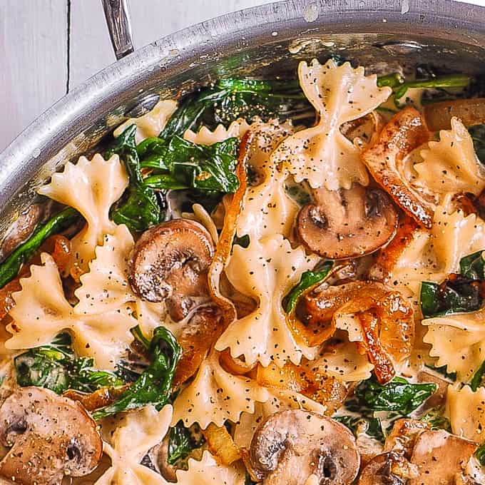 Farfalle with Spinach, Mushrooms, Caramelized Onions - Julia's Album