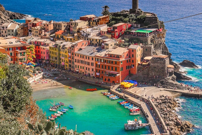 View of Vernazza, Italy while hiking in Cinque Terre