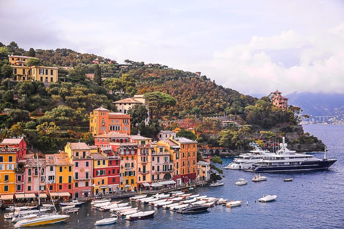 view of buildings and boats in Portofino, Italy