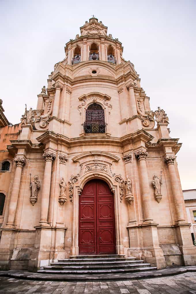 Baroque Facade of San Giuseppe church in Ragusa Ibla, Sicily, Italy