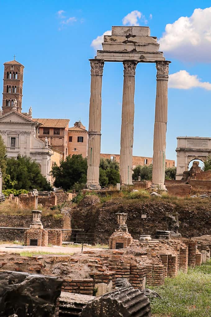 The Temple of Castor and Pollux in Roman Forum, Italy