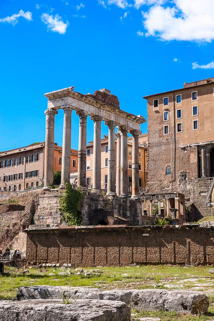 The Temple of Saturn in Roman Forum, Rome, Italy