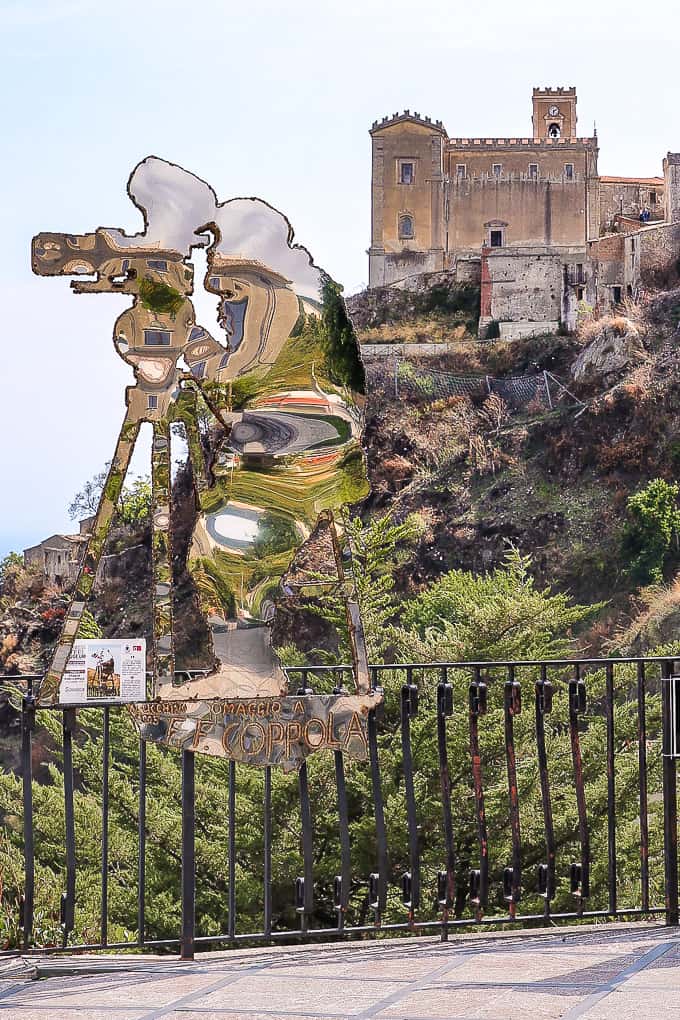 Francis Ford Coppola sculpture by artist Nino Ucchino in Savoca, Sicily