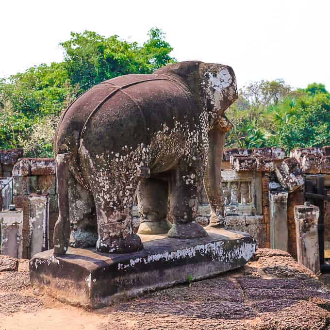 Free-standing statue of elephant in East Mebon, Cambodia