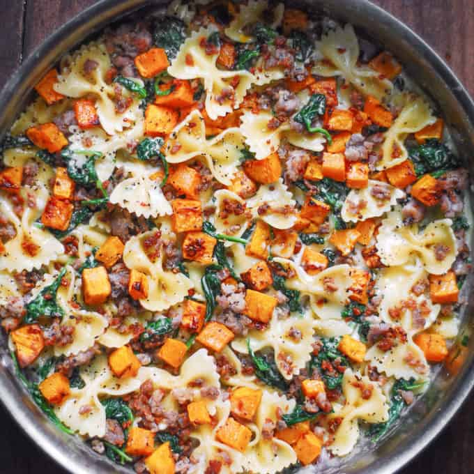 Creamy Roasted Butternut Squash Pasta with Sausage and Spinach - Julia ...
