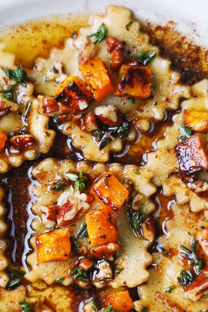 Butternut Squash Ravioli with Browned Butter and Pecan Sauce