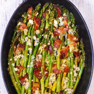 roasted asparagus with blue cheese and bacon