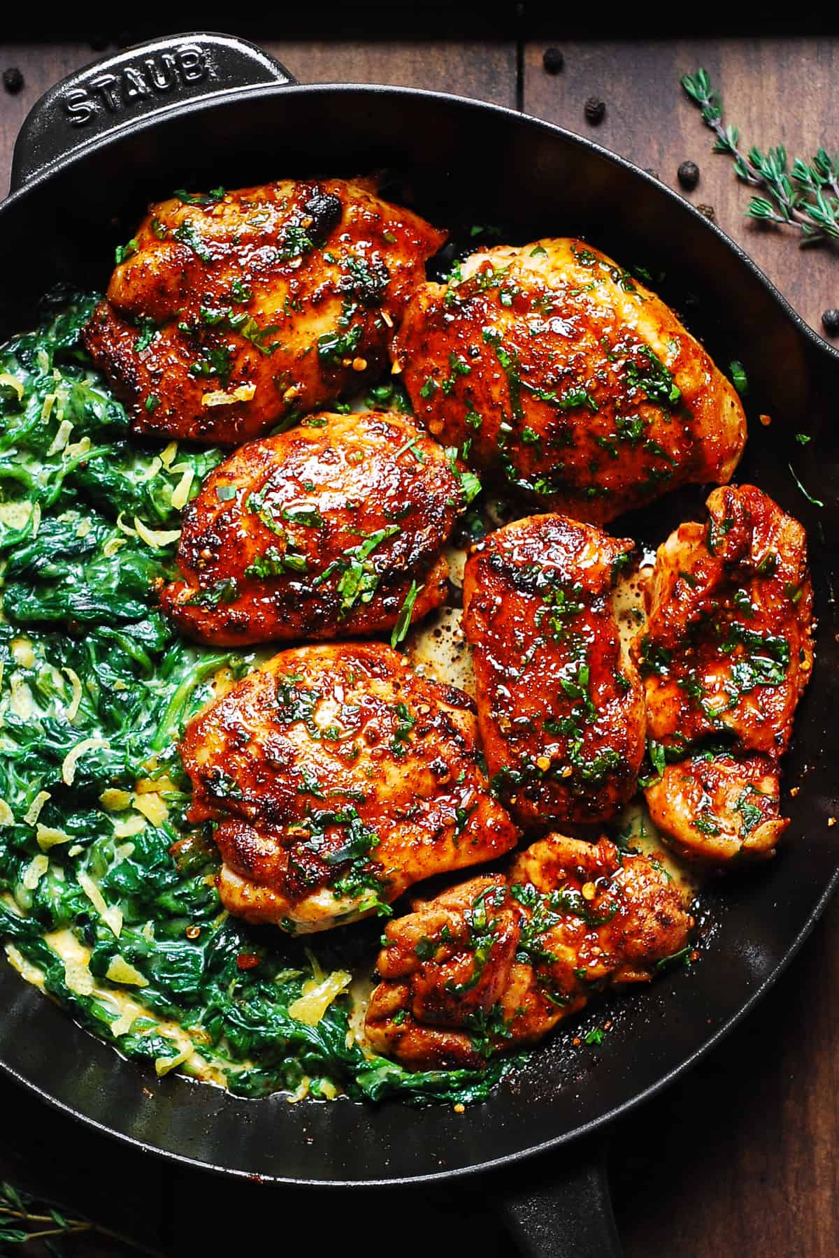 Smoked Paprika Chicken Thighs with Creamed Spinach - Chicken Thigh Recipes