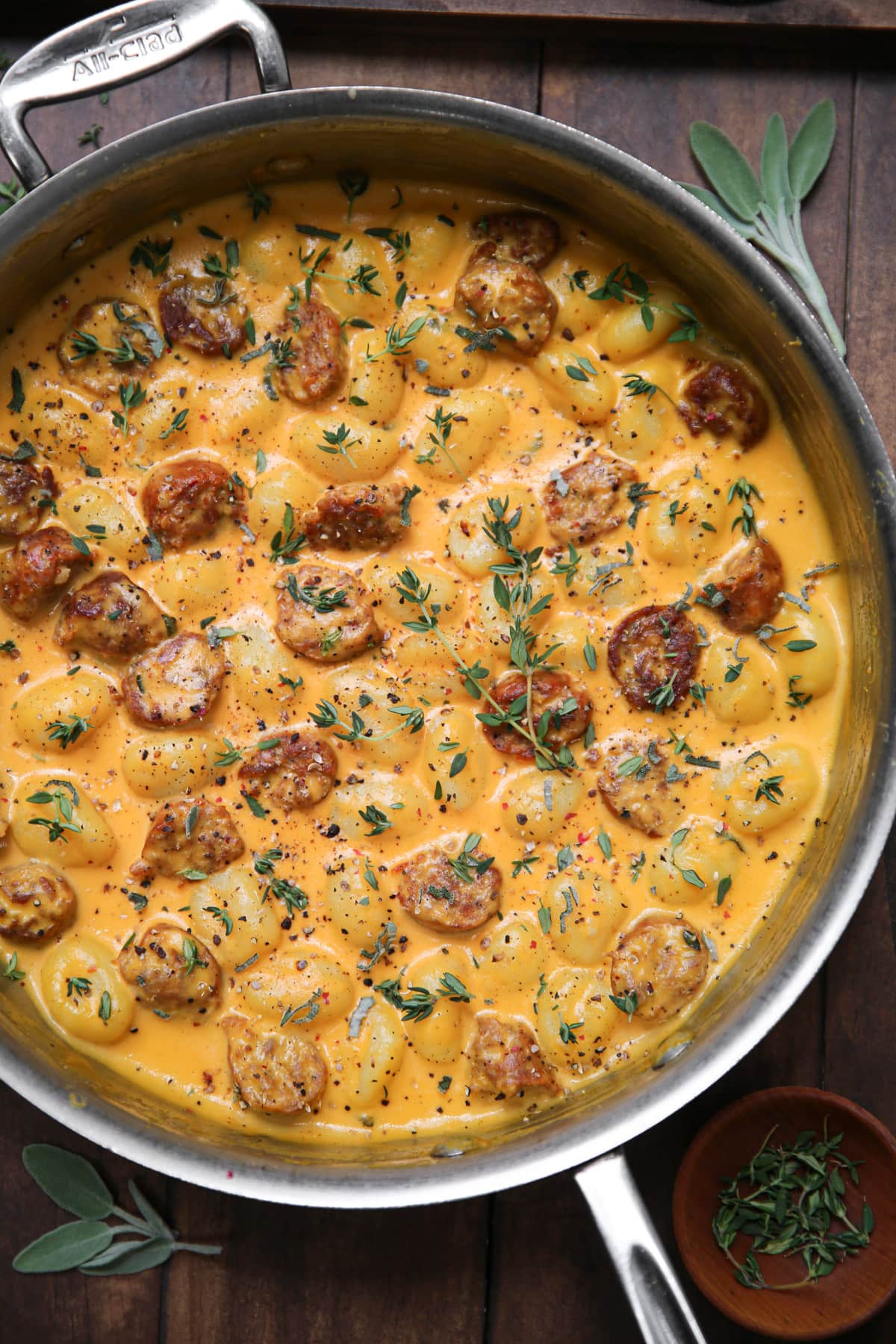 Creamy Butternut Squash Gnocchi with Sausage, Thyme, and Sage