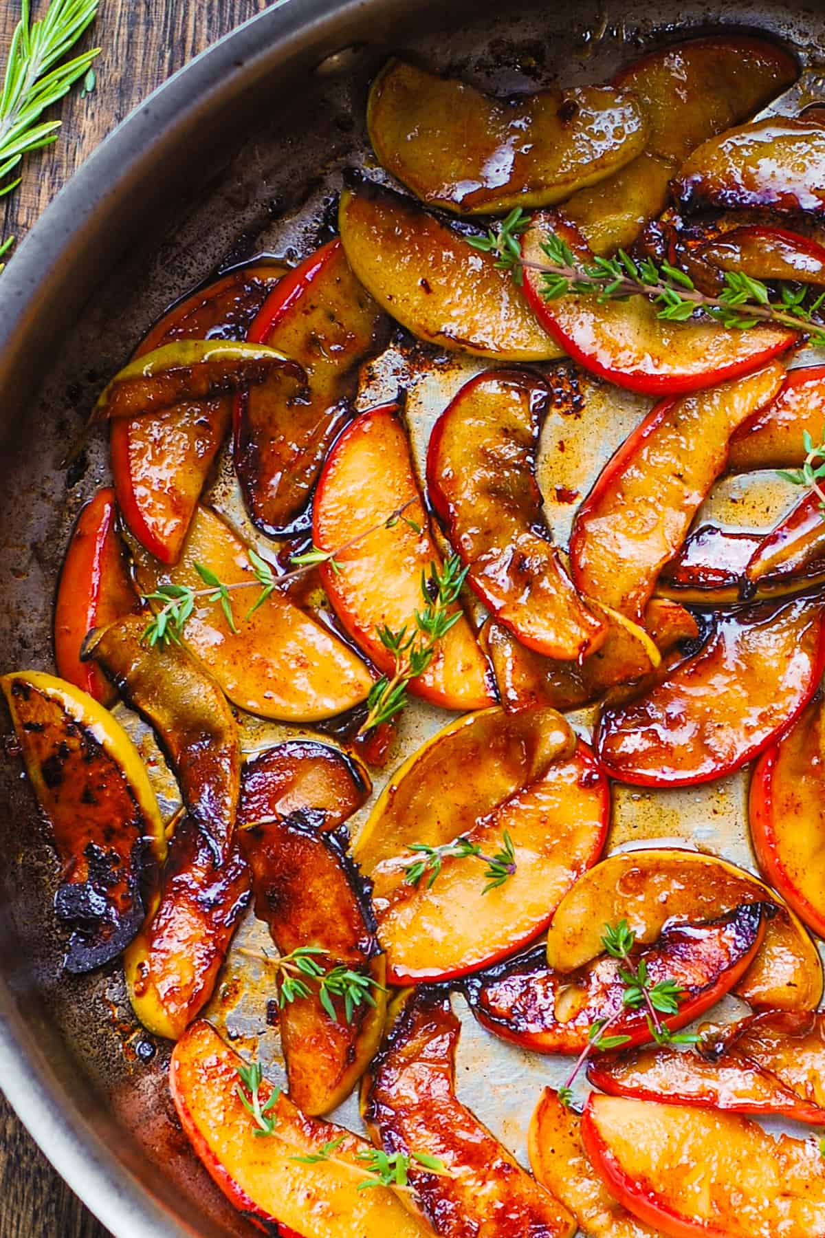 sautéed apples in a stainless steel pan