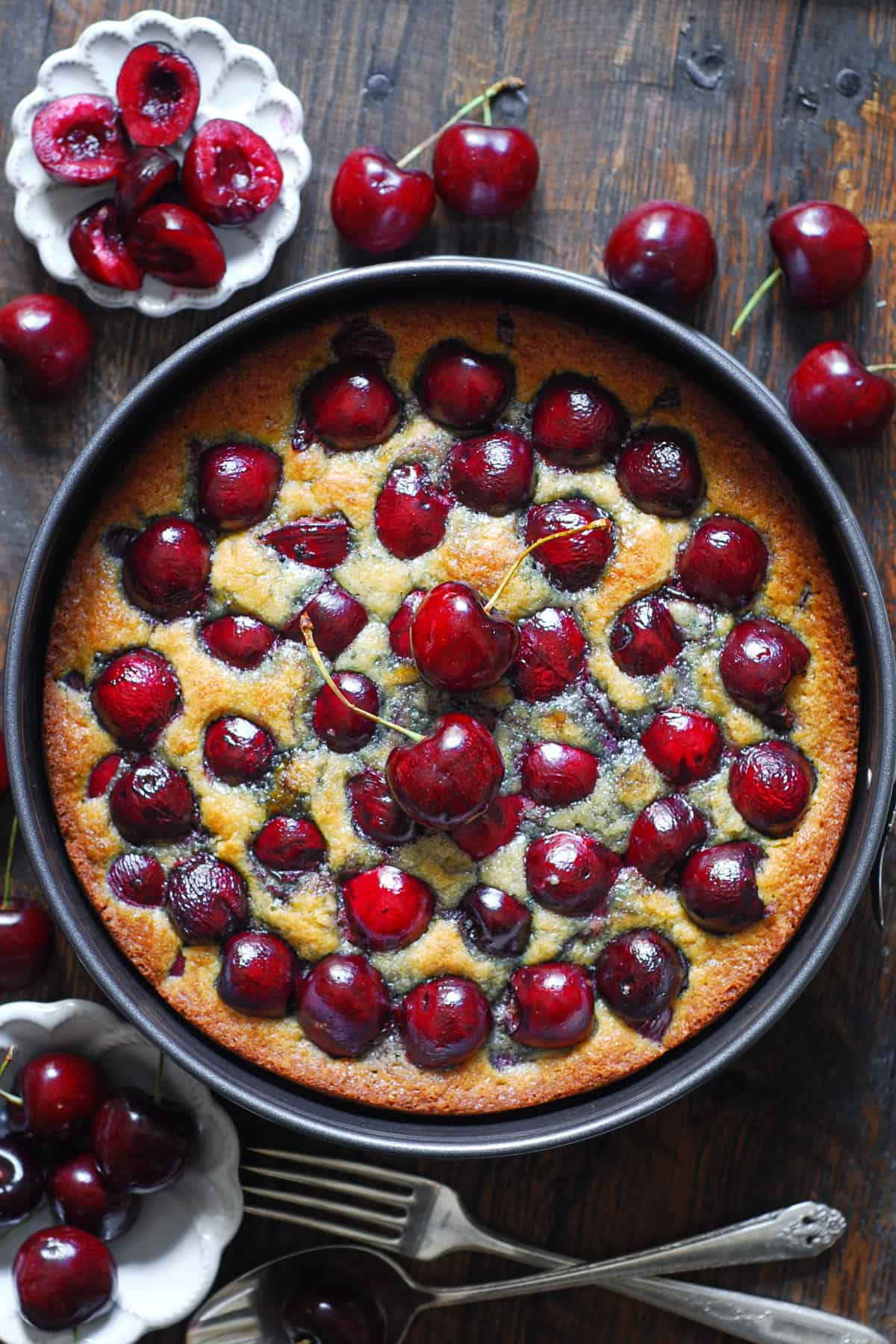 cherry cake in a springform baking pan
