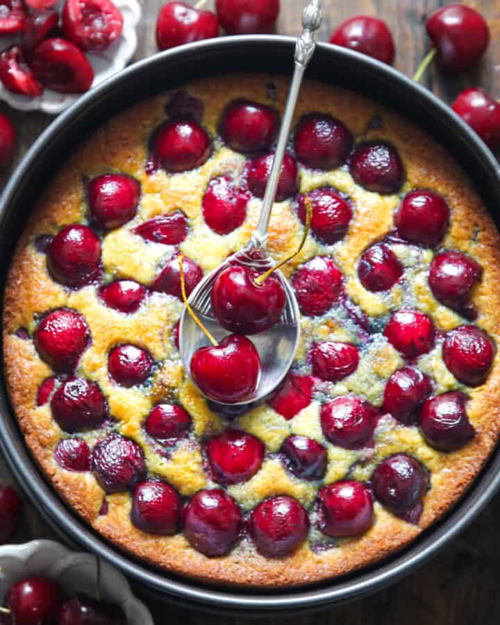 cherry cake in a springform baking pan
