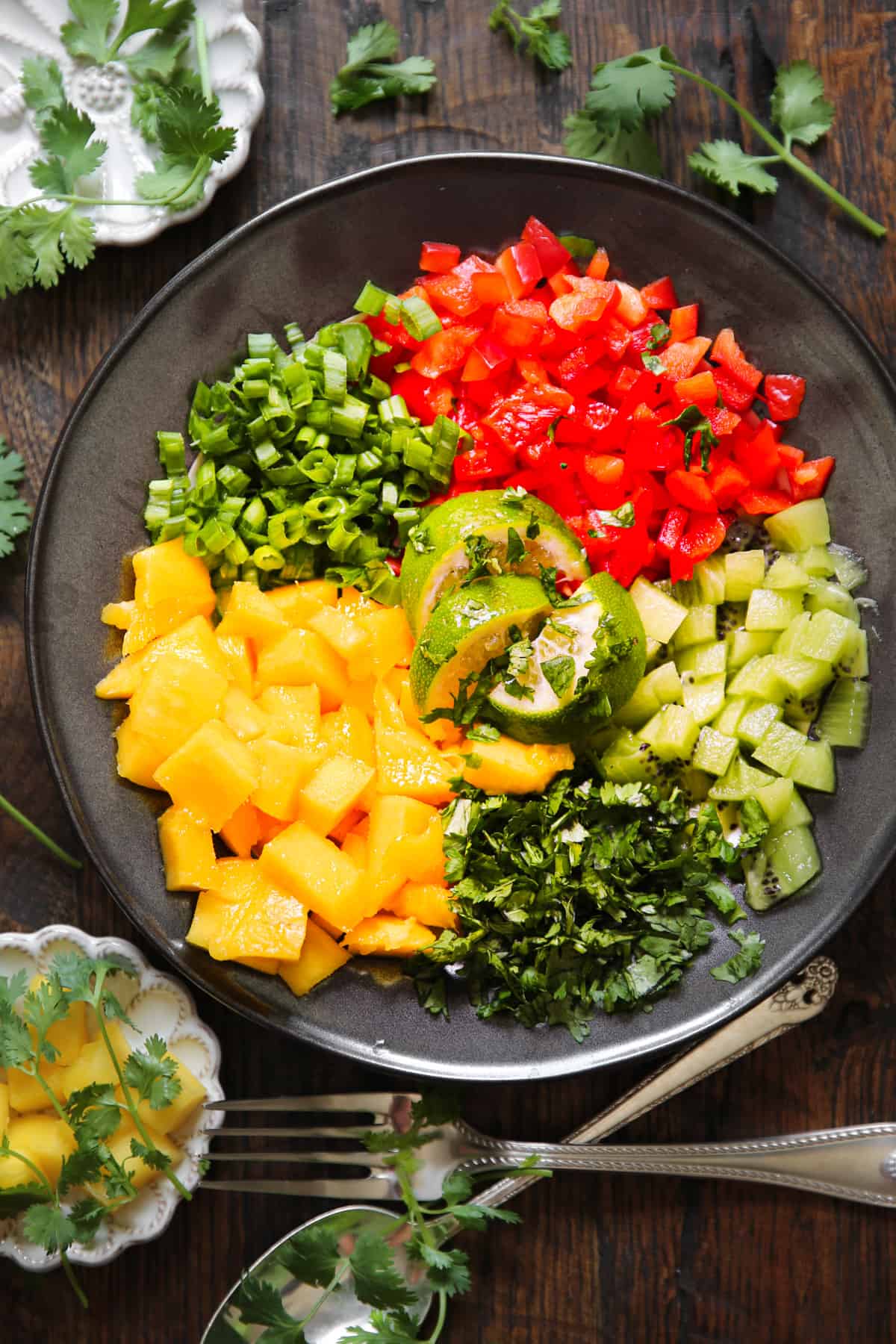 mango salsa ingredients on a plate