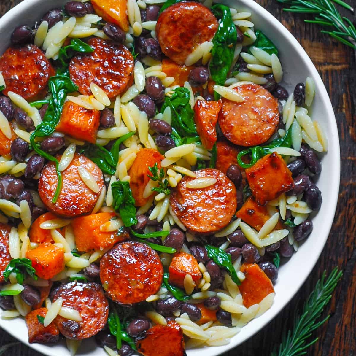 Butternut Squash and Black Bean Orzo with Sausage and Spinach-image