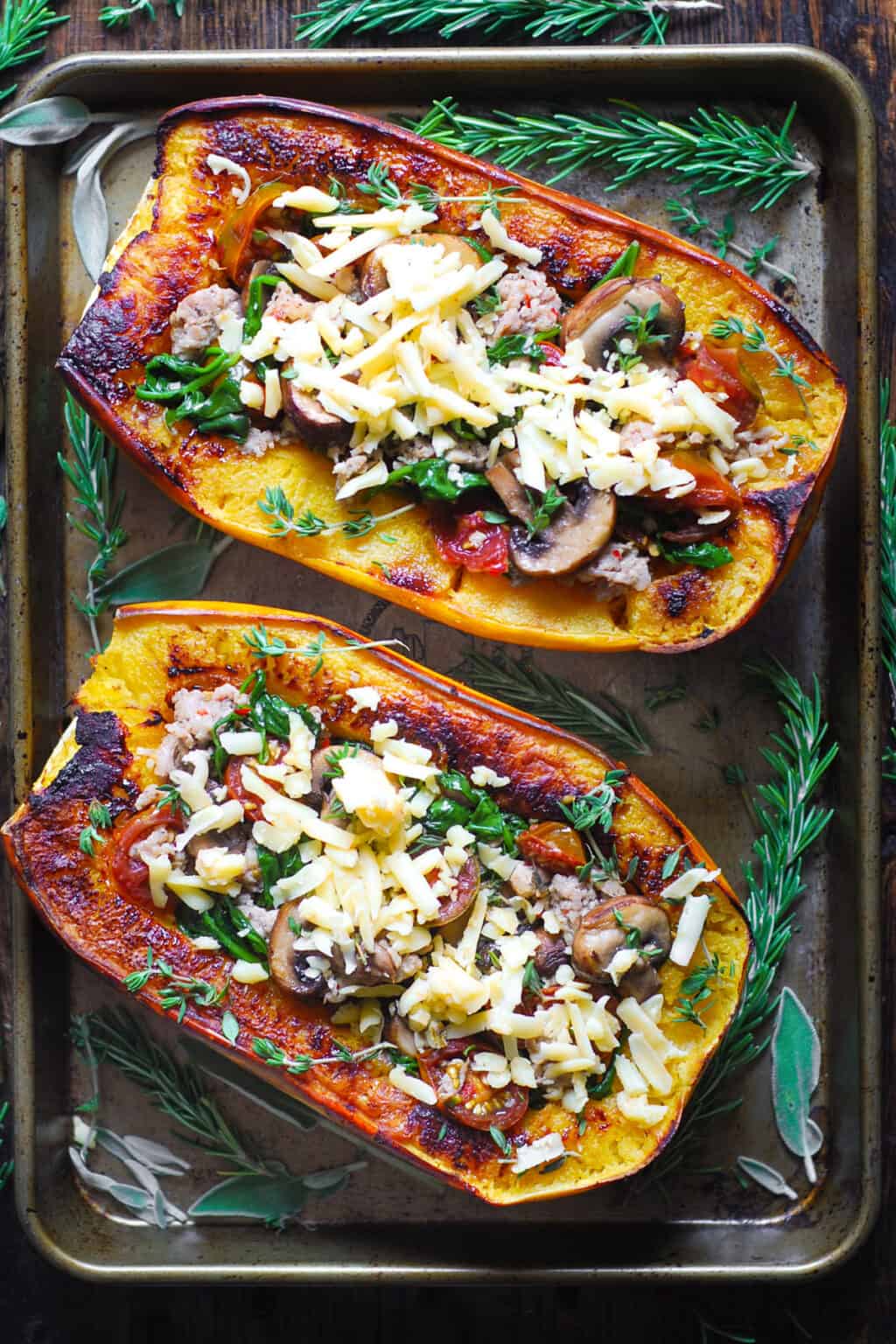 Italian Sausage Stuffed Spaghetti Squash with Spinach, Tomatoes, and ...
