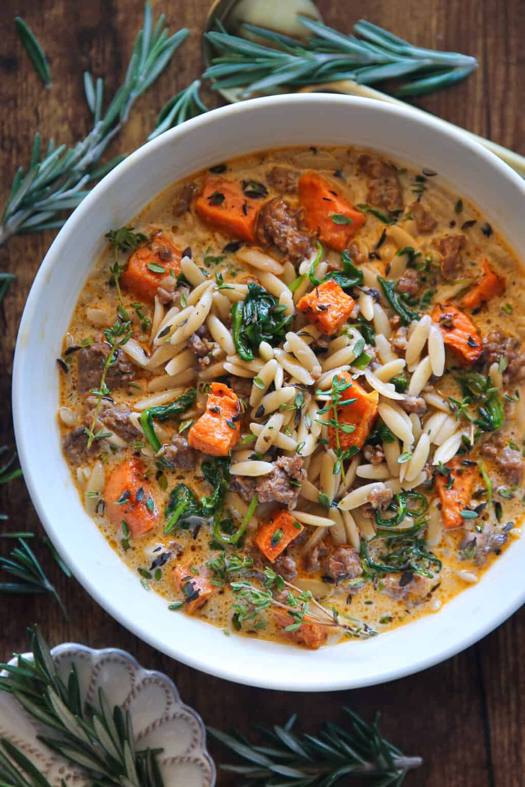 Creamy Butternut Squash and Sausage Soup with Orzo and Spinach (30 ...