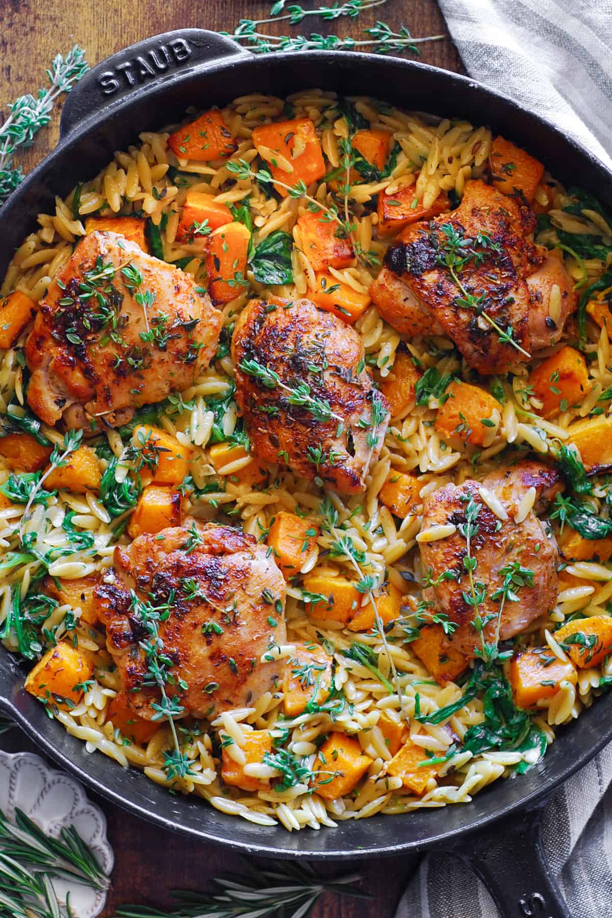 Creamy Chicken Orzo with Butternut Squash and Spinach