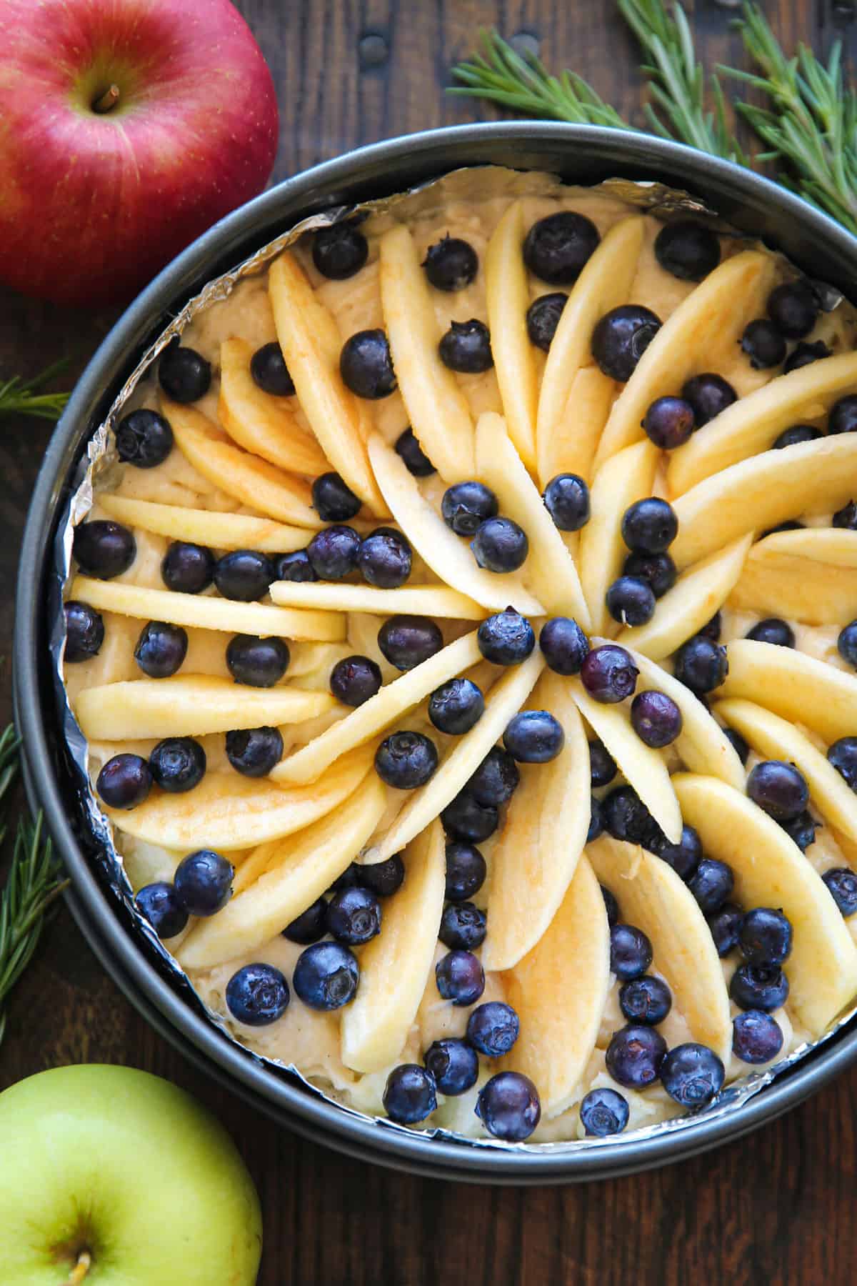 Apple Blueberry Cake batter - in a springform pan.
