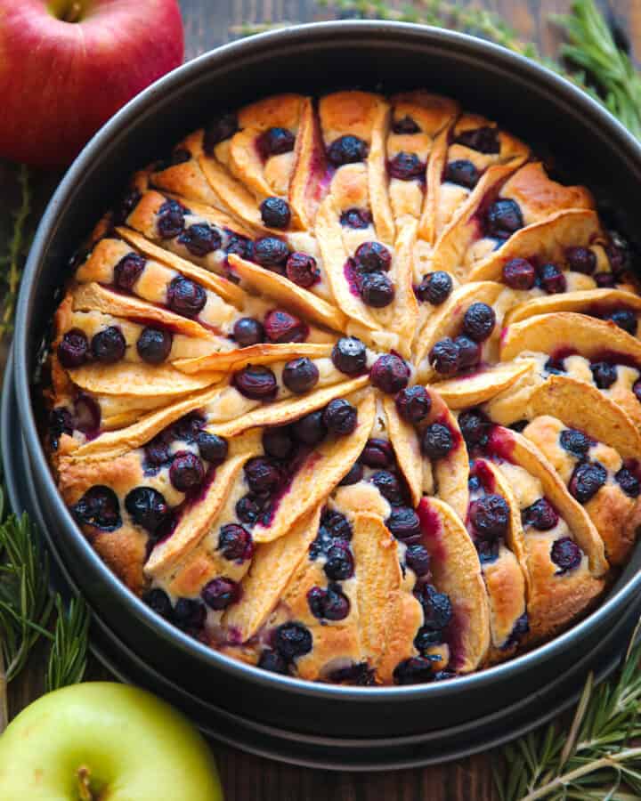 Apple Blueberry Cake - in a springform pan.