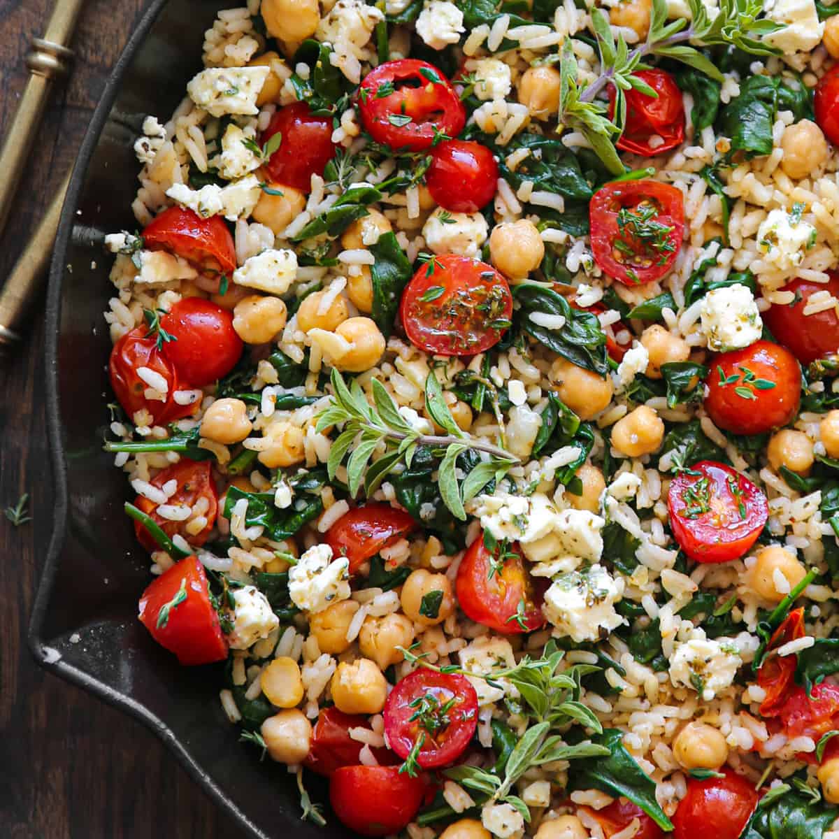 Mediterranean Lemon Rice with Chickpeas, Spinach, Tomatoes, and Feta-image
