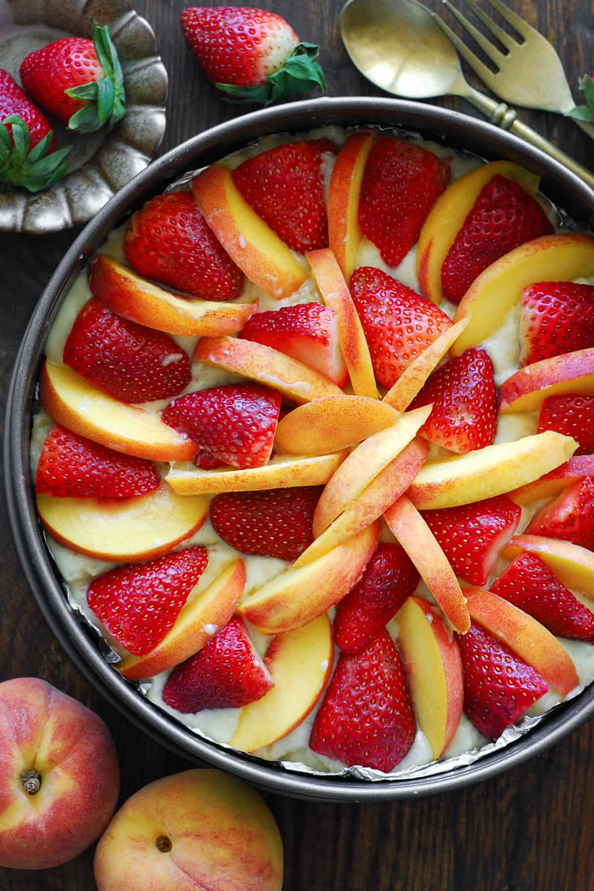 Strawberry Peach Cake - in a springform pan.