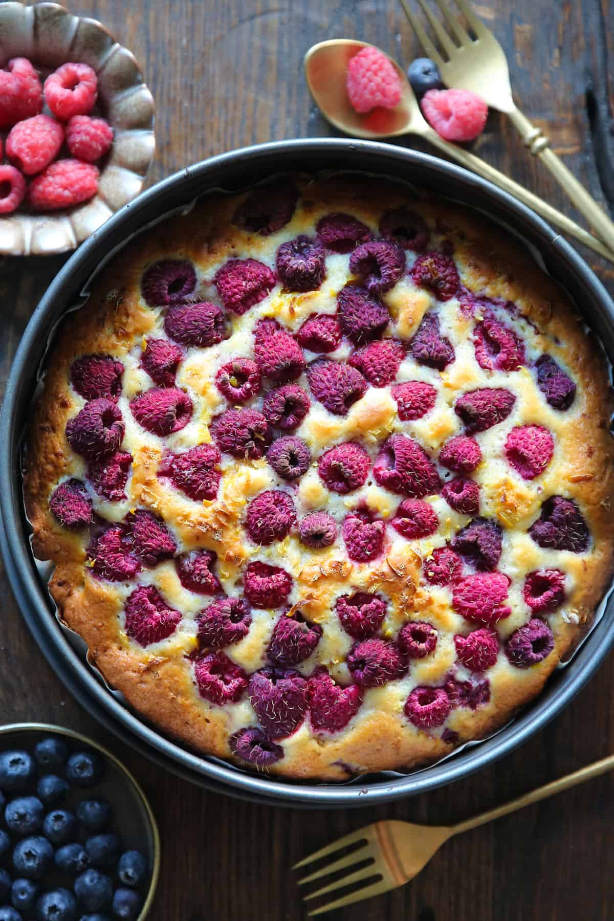 raspberry lemon cake - in a springform pan.